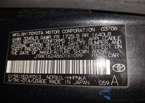 2006 Scion Xa z USA, uszkodzony, nr VIN JTKKT624860161099